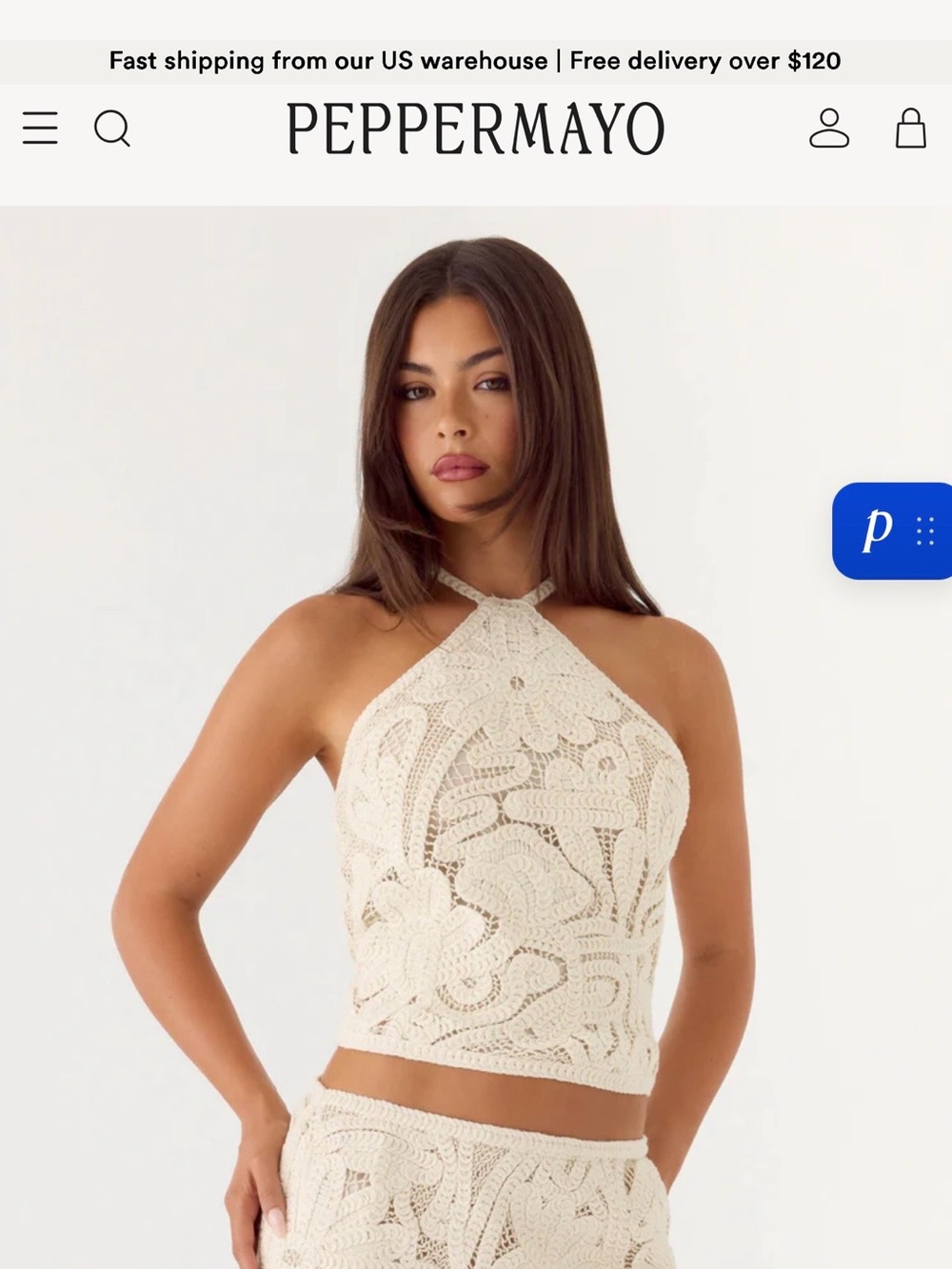 Peppermayo Cream Crochet Halter Crop